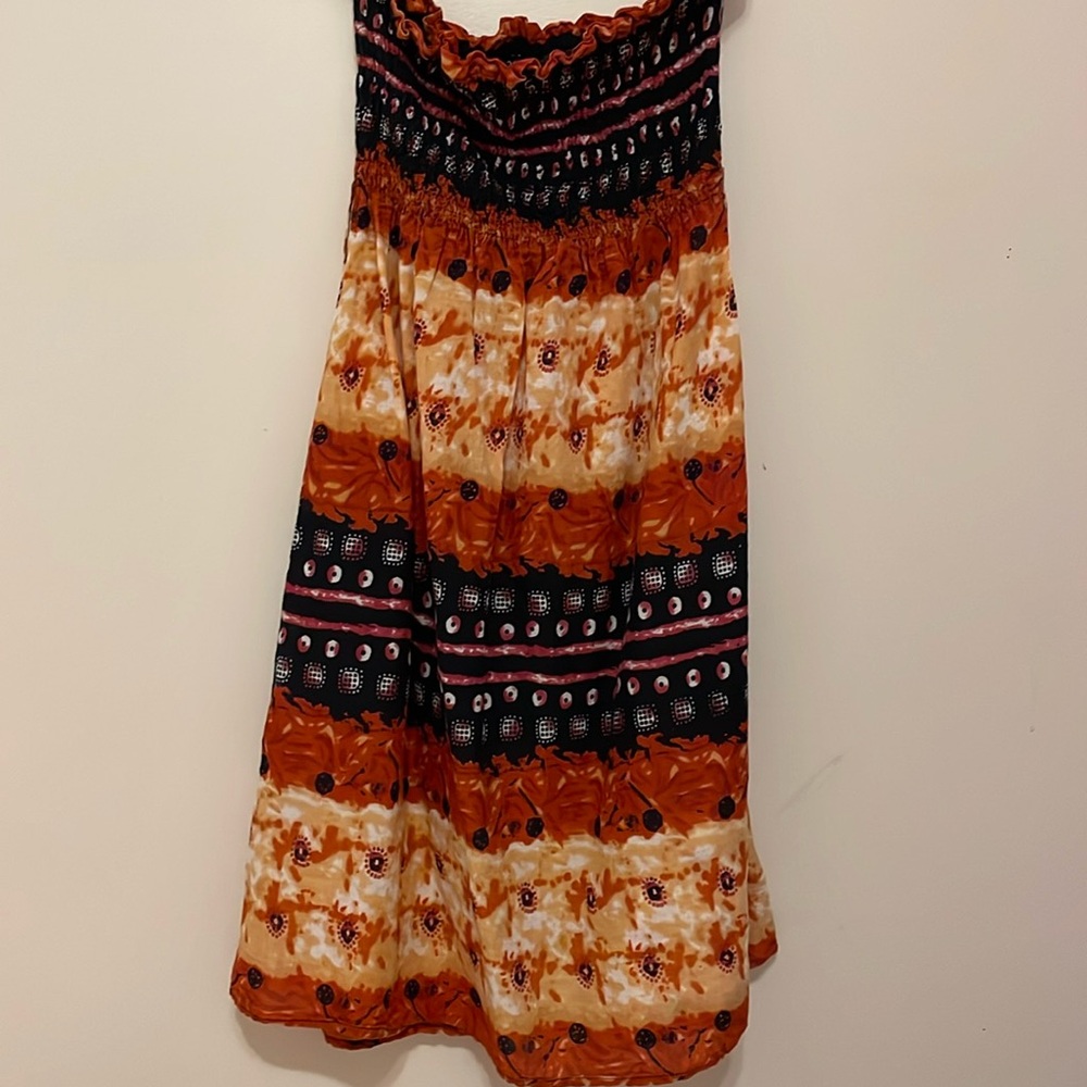 Rue 21 size small midi length cotton strapless dress with elastic rouche at bust